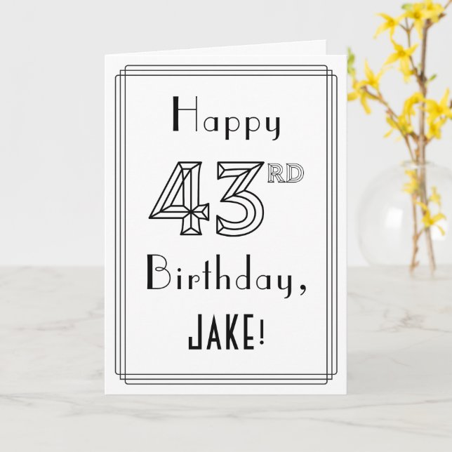 Happy 43rd Birthday, Art Deco Style w/ Custom Name Card (Yellow Flower)