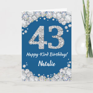 Happy 43rd Birthday Blue and Silver Glitter Card