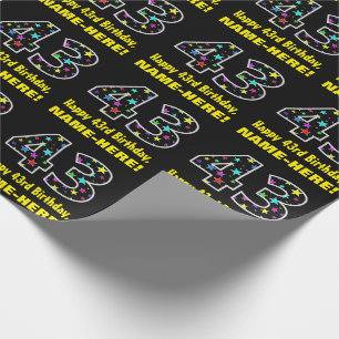 Happy 43rd Birthday, Fun Colorful Stars Pattern 43 Wrapping Paper