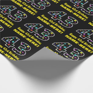 Happy 43rd Birthday, Fun Colourful Stars Pattern 4 Wrapping Paper