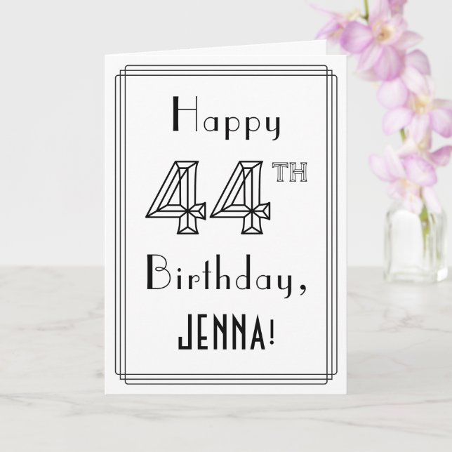 Happy 44th Birthday, Art Deco Style w/ Custom Name Card (Orchid)