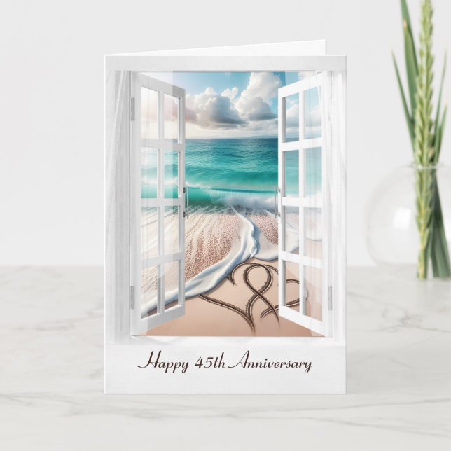 Happy 45th Anniversary Beach Hearts Card (Front)
