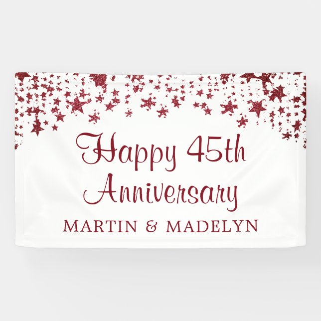 Happy 45th Anniversary Ruby Glitter Stars Banner (Horizontal)