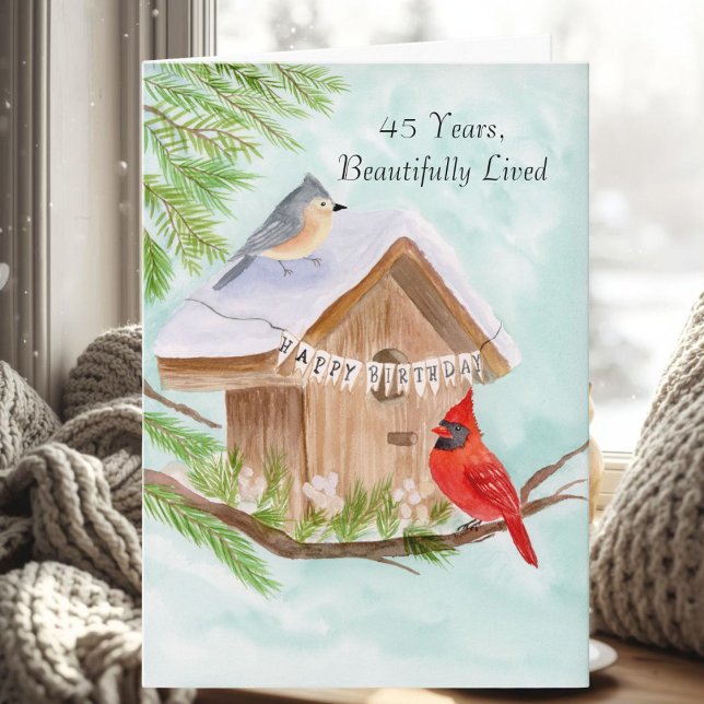  Happy 45th Birthday Birds at Birdhouse Card (Creator Uploaded)