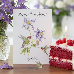 Happy 45th Birthday Columbine with Hummingbird Card