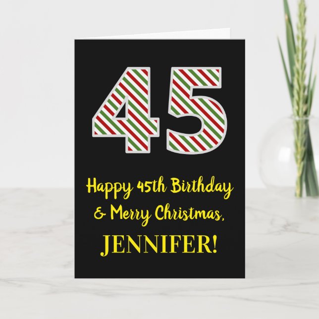 Happy 45th Birthday & Merry Christmas, Custom Name Card (Front)