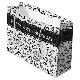 Happy 45th Birthday Number Pattern Black/White Large Gift Bag