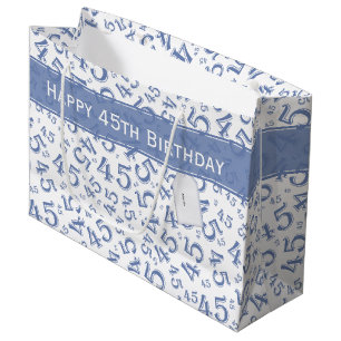 Happy 45th Birthday Number Pattern Blue/White Large Gift Bag