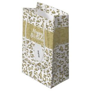 Happy 45th Birthday Number Pattern Gold/White Small Gift Bag