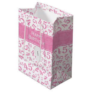 Happy 45th Birthday Number Pattern Pink/White Medium Gift Bag