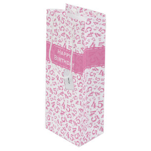 Happy 45th Birthday Number Pattern Pink/White Wine Gift Bag