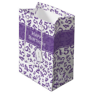 Happy 45th Birthday Number Pattern Purple/White Medium Gift Bag