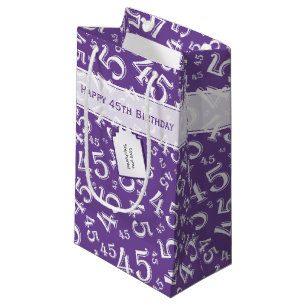 Happy 45th Birthday Number Pattern Purple/White Small Gift Bag