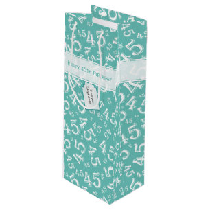 Happy 45th Birthday Number Pattern Teal/White Wine Gift Bag