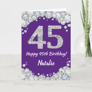 Happy 45th Birthday Purple and Silver Glitter Card