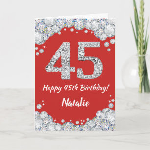 Happy 45th Birthday Red and Silver Glitter Card