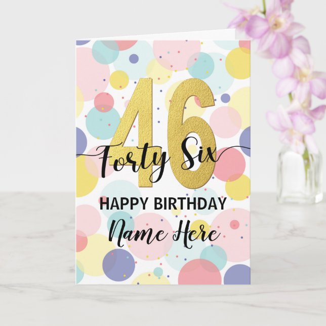 Happy 46th Birthday Pastel Rainbow Gold Woman Card (Orchid)