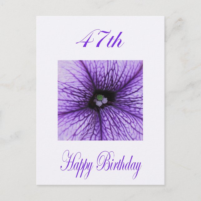 Happy 47th Birthday purple Blossom Postcard (Front)