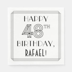 HAPPY 48TH BIRTHDAY; Art Deco Style; Custom Name Napkin