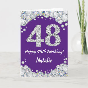 Happy 48th Birthday Purple and Silver Glitter Card