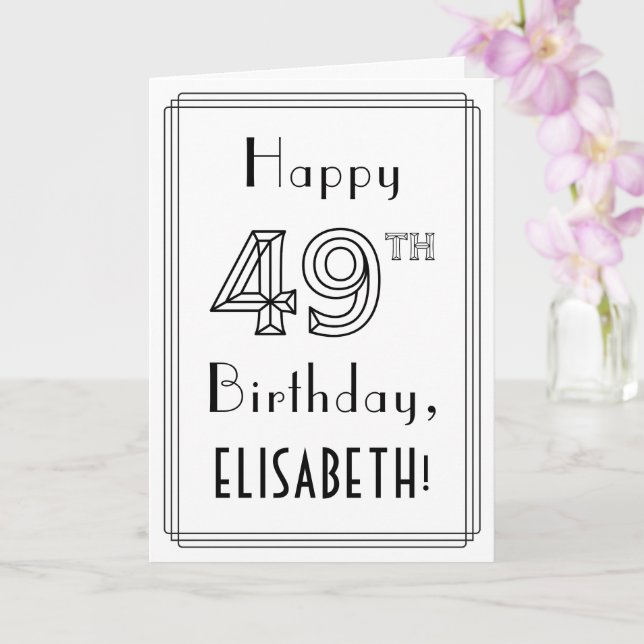 Happy 49th Birthday, Art Deco Style w/ Custom Name Card (Orchid)