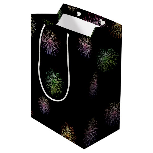 Happy 49th Birthday fireworks on black Medium Gift Bag (Back Angled)