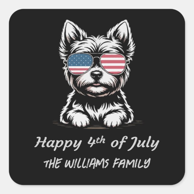 Happy 4 juillet - Drôle Sticker Patriotique Chien (Devant)