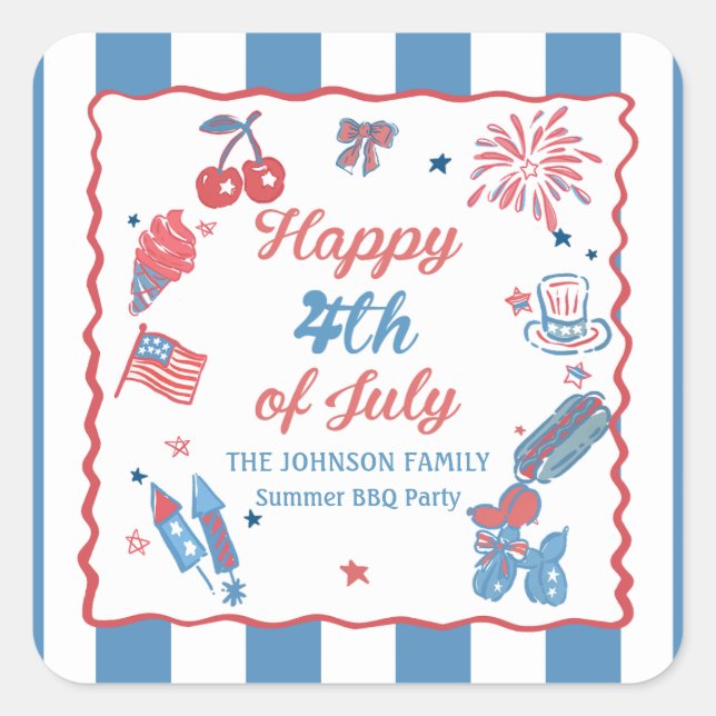 Happy 4 juillet Fireworks BBBQ Party Sticker (Devant)