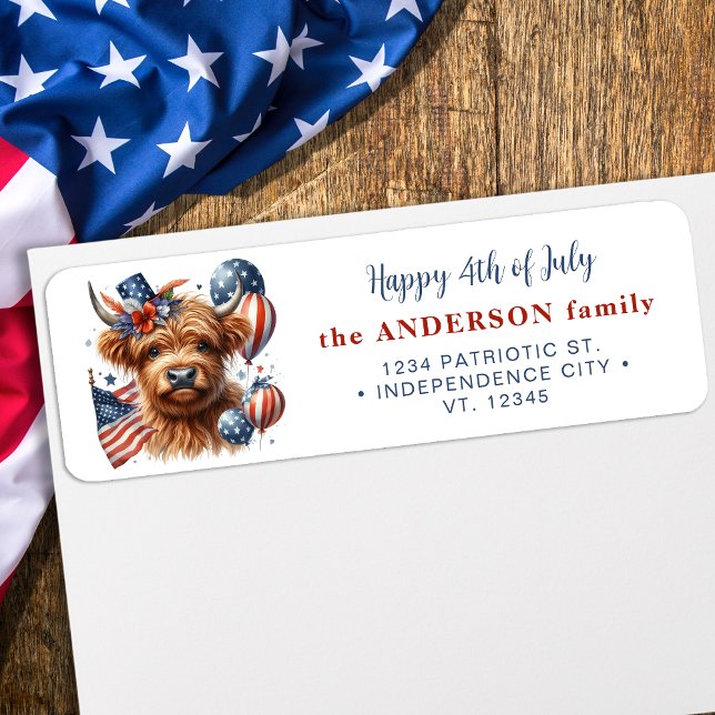 Happy 4 juillet Patriotic Cow Adresse de retour (Créateur téléchargé)