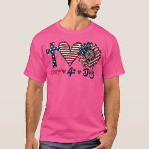 Happy 4 th of July American flag heart Independenc T-Shirt