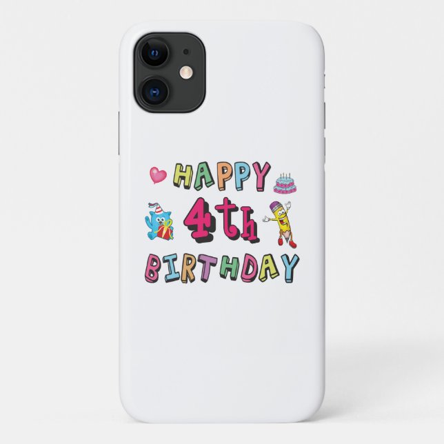 Happy 4th Birthday. 4 year b-day. Case-Mate iPhone Case (Back)