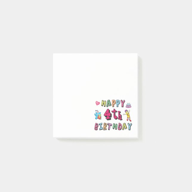 Happy 4th Birthday. 4 year b-day. Post-it Notes (Front)