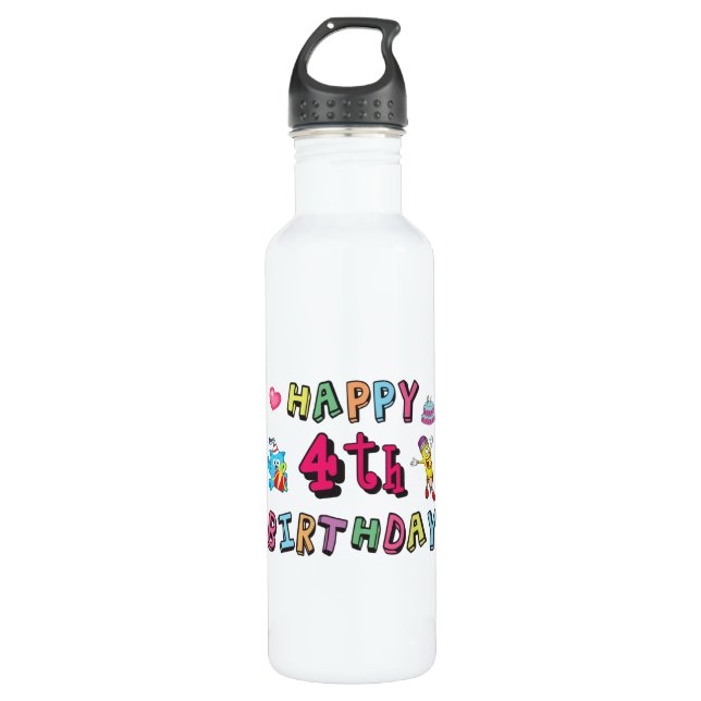 Happy 4th Birthday 4 year b-day wishes 710 Ml Water Bottle (Front)