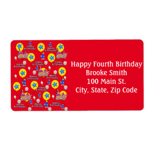 Happy 4th Birthday Address Labels, Yellow Red