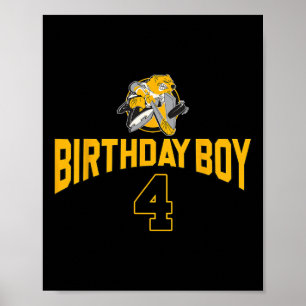 Happy 4th Birthday Boy Hockey Bear Ice Hockey Them Poster