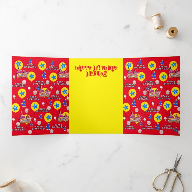 Happy 4th Birthday Card, #4 Birthday Yellow Red Tri-Fold Card (Inside)