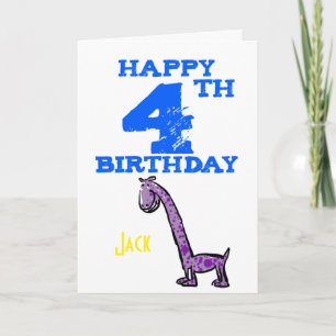 Happy 4th birthday cartoon dinosaur - boys card