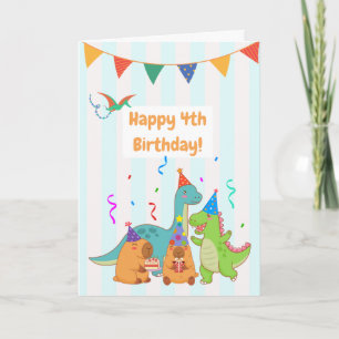 Happy 4th Birthday Dinosaurs and Capybaras Card