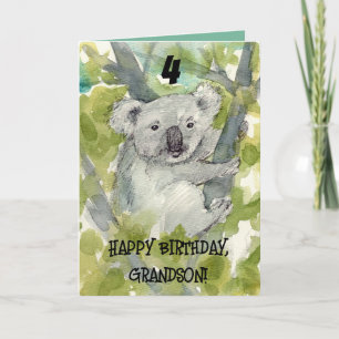 Happy 4th Birthday Grandson Koala Wildlife Card