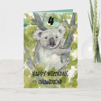 Happy 4th Birthday Grandson Koala Wildlife Card