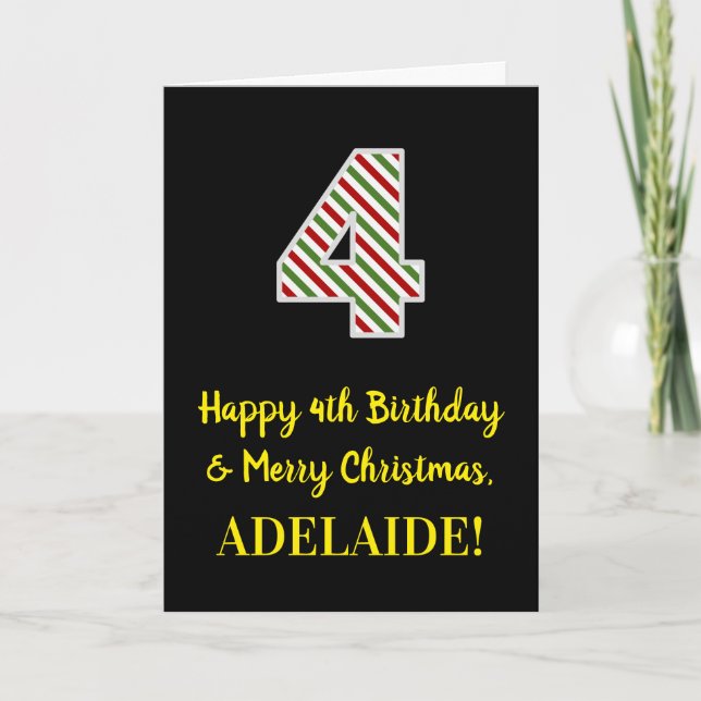 Happy 4th Birthday & Merry Christmas, Custom Name Card (Front)