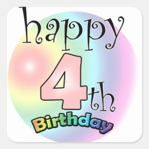 Happy 4th Birthday (Pink) Square Sticker