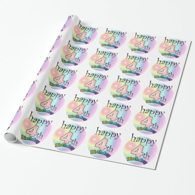Happy 4th Birthday (Pink) Wrapping Paper (Unrolled)