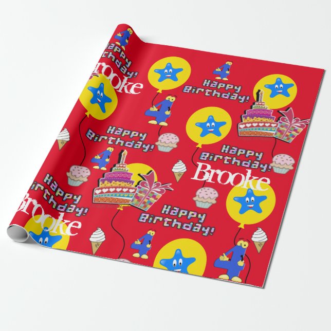 Happy 4th Birthday Wrapping Paper Balloons #4 (Unrolled)