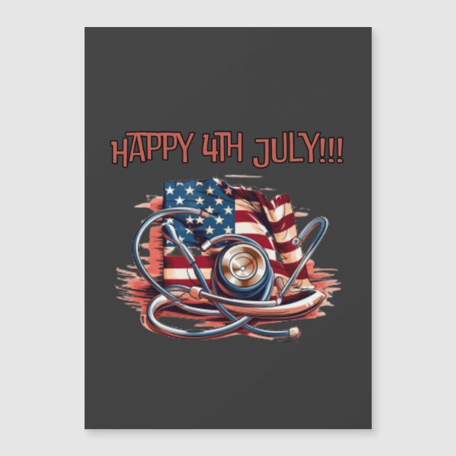 Happy 4th July, medical, stethoscope Magnetic Invitation (Front)
