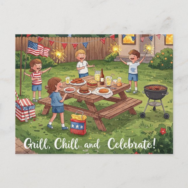 Happy 4th July Stars and Stripes Postcard (Front)