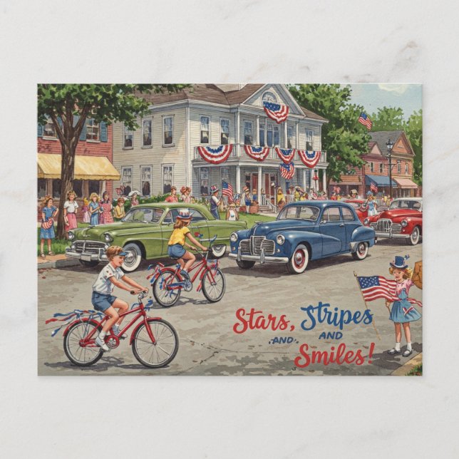 Happy 4th July Stars and Stripes Postcard (Front)