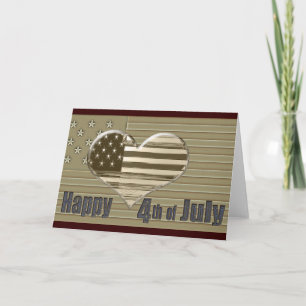 Happy 4th July USA flag and heart Card