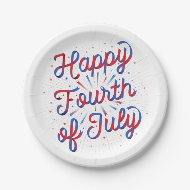 Happy 4th of July / 7" Paper Plates (Red/Blue) (Front)