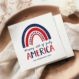 Happy 4th of July America   Red White Blue Rainbow Napkin